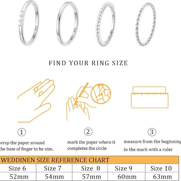 4PC Stackable Gold Rings for Women - S925 Silver & Cubic Zirconia, Sizes 6-10 - Picture 3 of 6